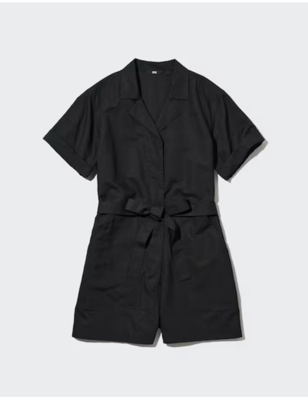Uniqlo Black Short-Sleeve Jumpsuit linen blend medium